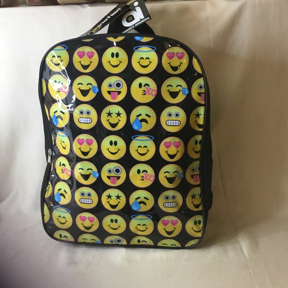 Emoji Print Black Backpack - Men Bags